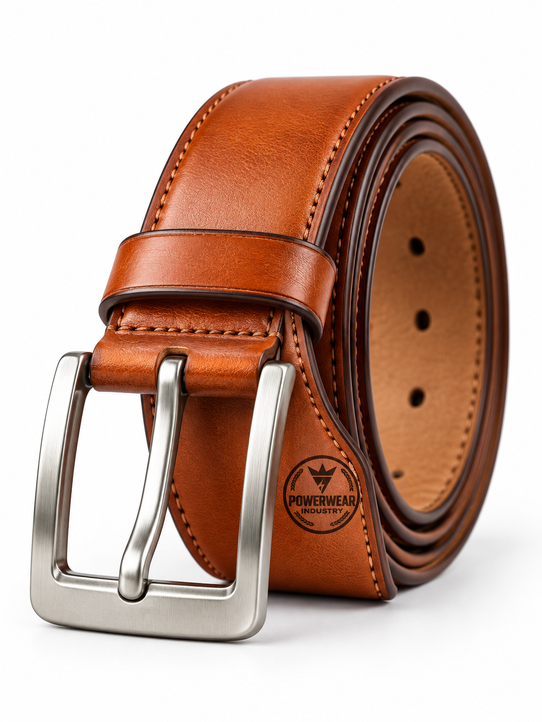 Wholesale Cognac Silver Buckle Leather Belt - Custom Manufacturing | Power Wear Industry