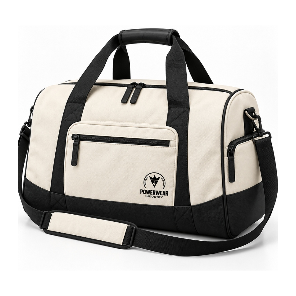 Cream Black Canvas Travel Duffle Bag - Power Wear Industry
