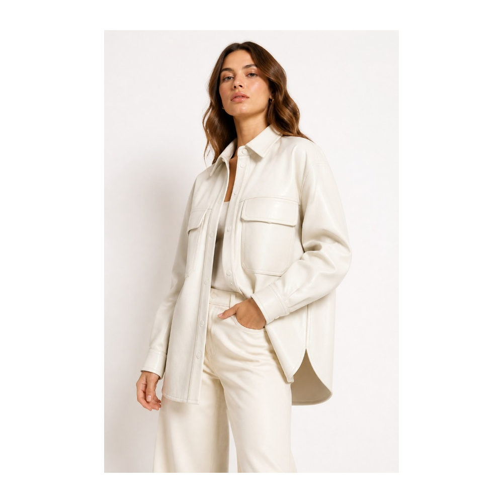 Cream Leather Shacket - Power Wear Industry