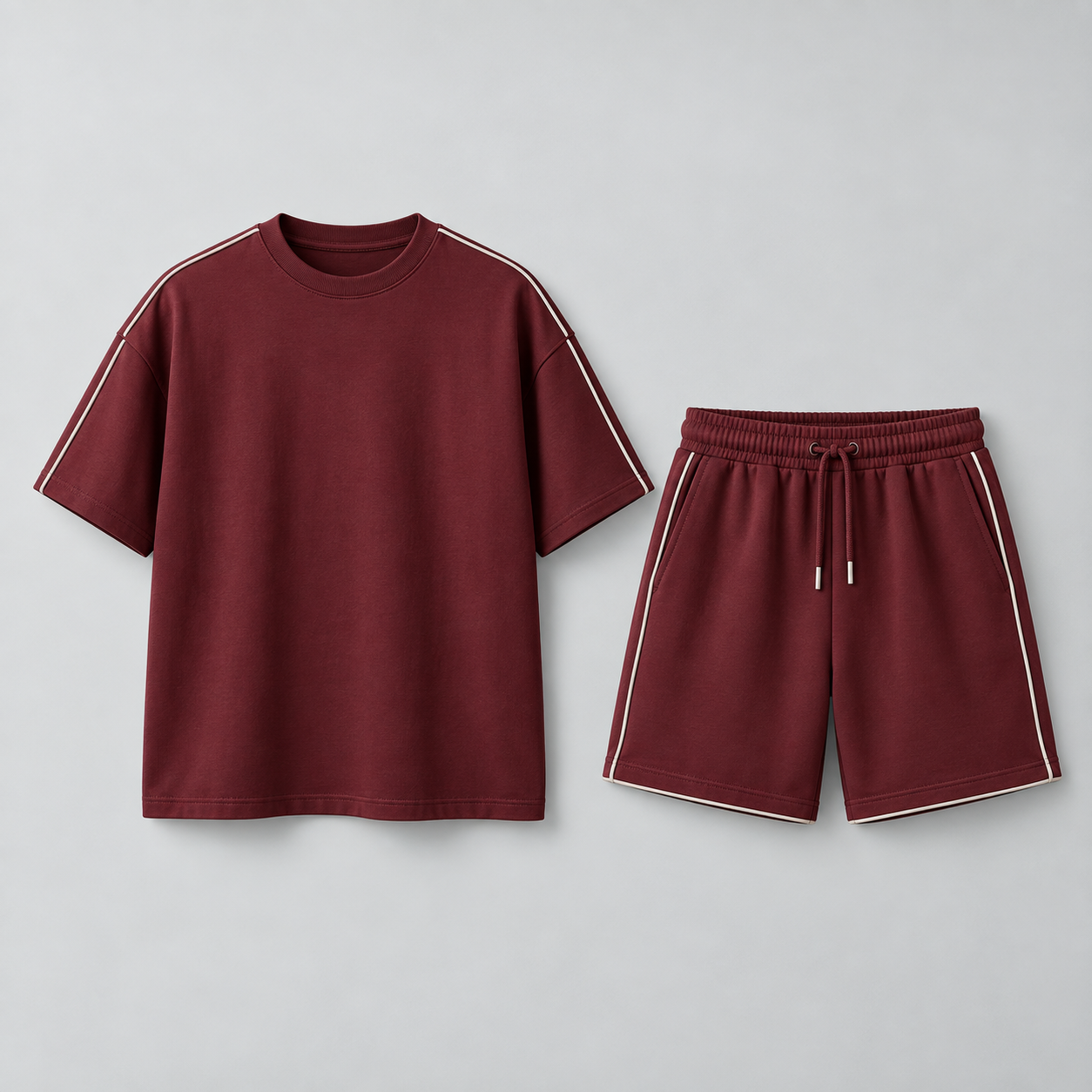 Burgundy Piping T-Shirt and Shorts Set