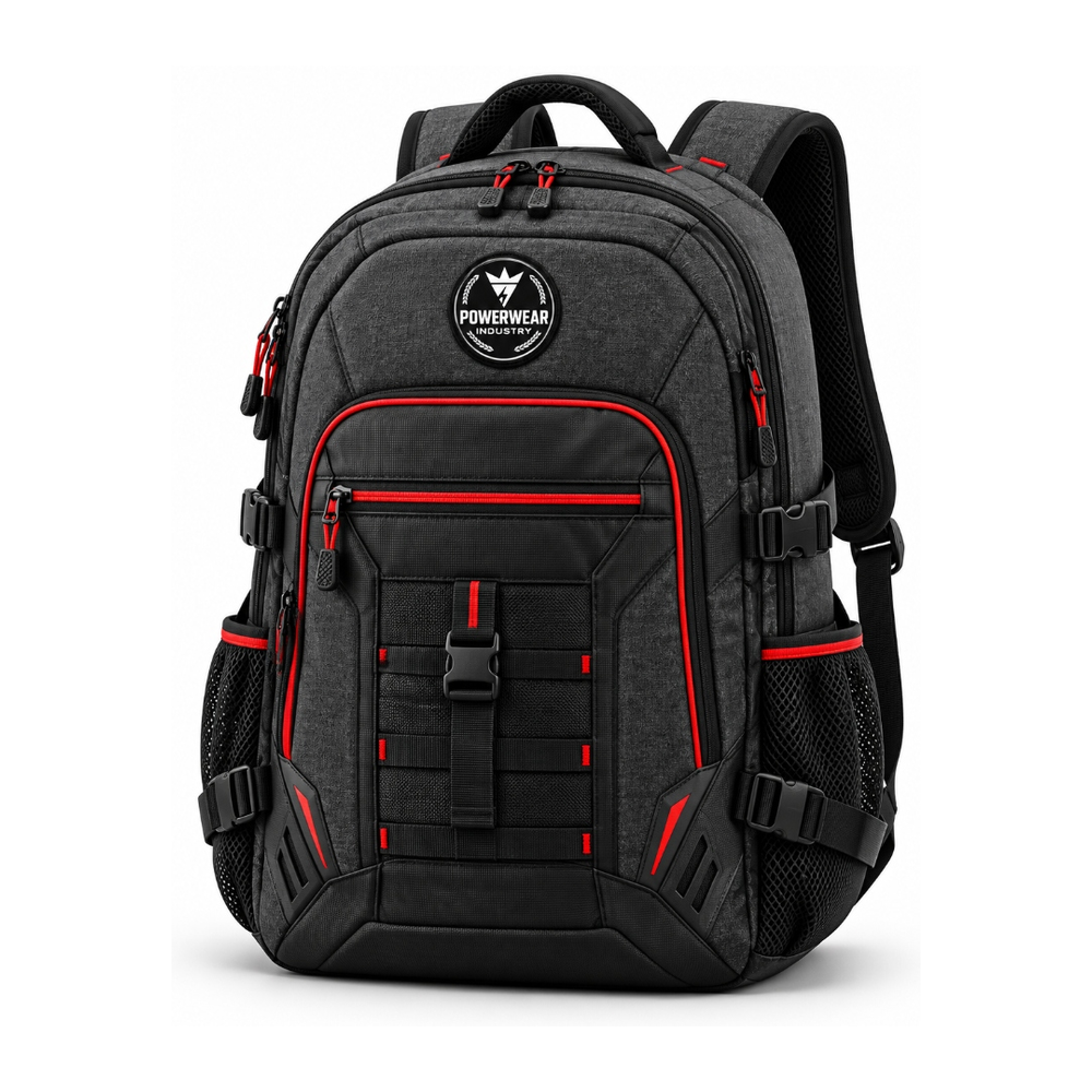 Charcoal Grey Red Trim Multi-Pocket Backpack - Power Wear Industry