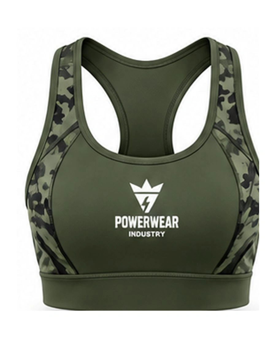 Molded Cup Anti-Bounce Running Sports Bra by Power Wear Industry with branded crest