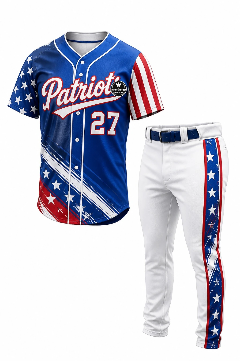 Custom Baseball Uniform — Design 07 by Power Wear Industry with left-chest logo