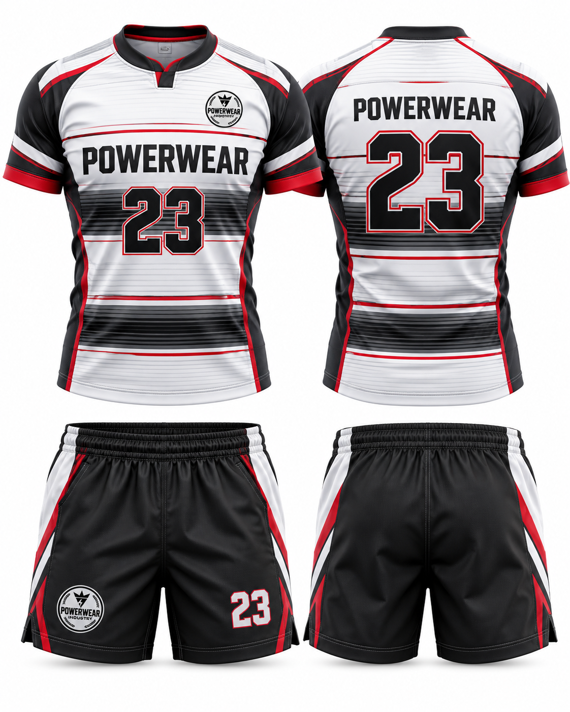White Black Red Rugby Uniform - Powerwear Industry